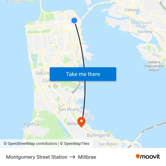 Montgomery Street Station to Millbrae map