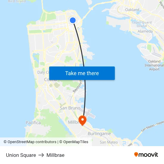 Union Square to Millbrae map