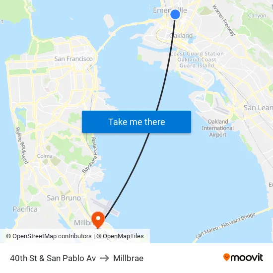 40th St & San Pablo Av to Millbrae map