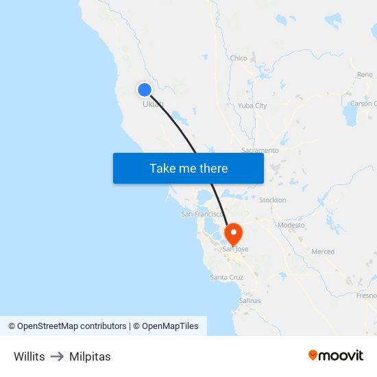 Willits to Milpitas map