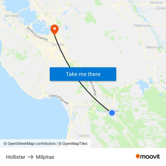 Hollister to Milpitas map