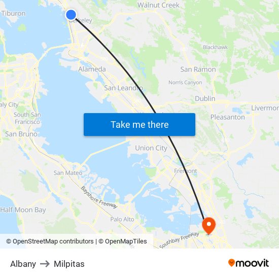 Albany to Milpitas map