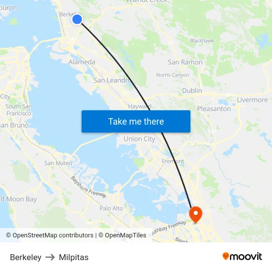 Berkeley to Milpitas map