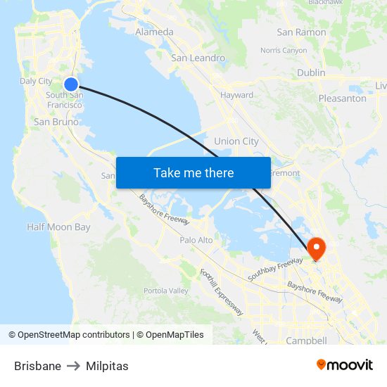 Brisbane to Milpitas map