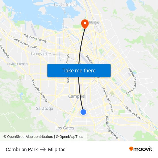 Cambrian Park to Milpitas map