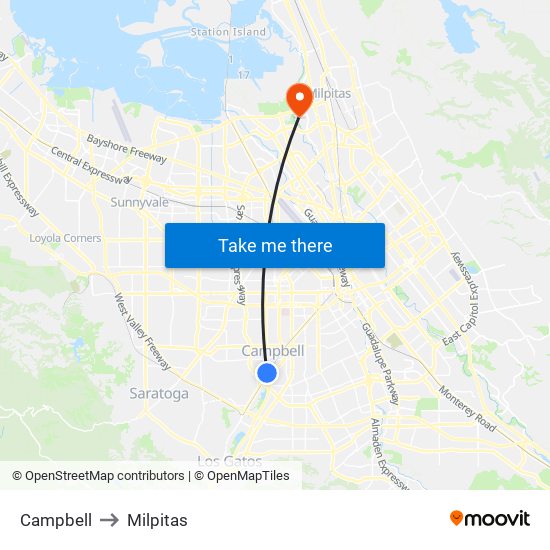 Campbell to Milpitas map