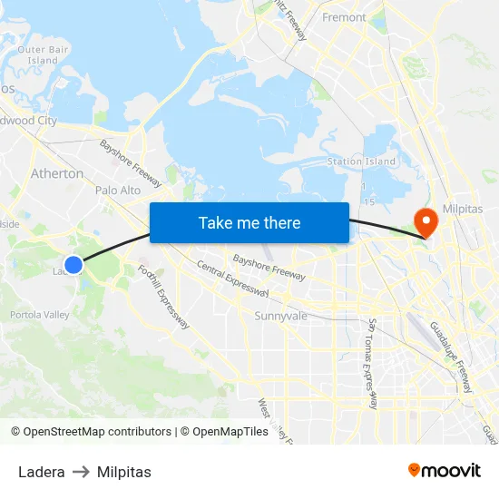 Ladera to Milpitas map