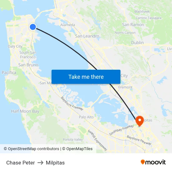 Chase Peter to Milpitas map