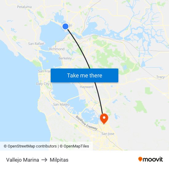 Vallejo Marina to Milpitas map