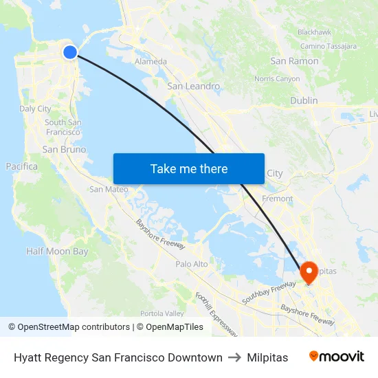Hyatt Regency San Francisco Downtown to Milpitas map