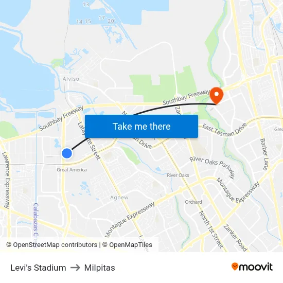 Levi's Stadium to Milpitas map