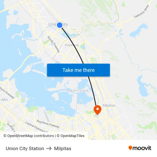 Union City Station to Milpitas map