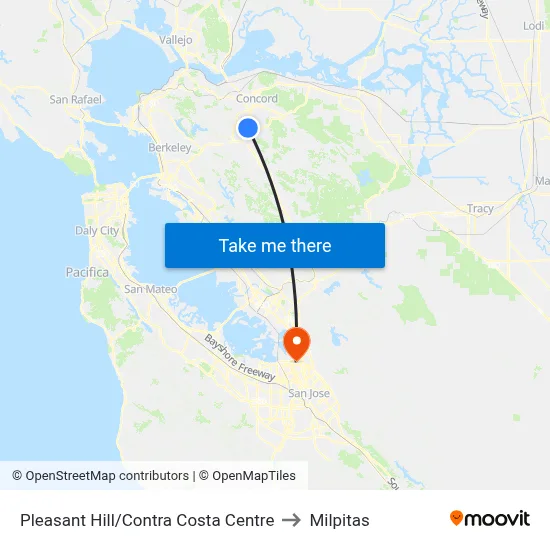Pleasant Hill/Contra Costa Centre to Milpitas map
