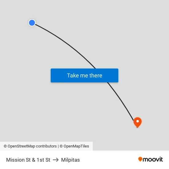 Mission St & 1st St to Milpitas map