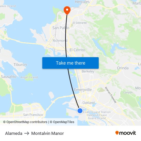 Alameda to Montalvin Manor map