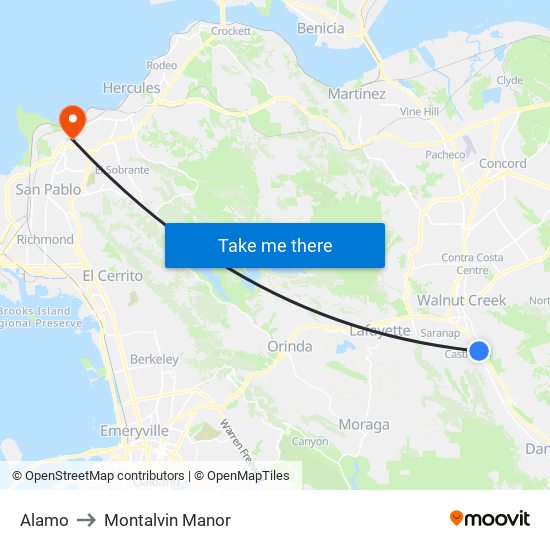 Alamo to Montalvin Manor map