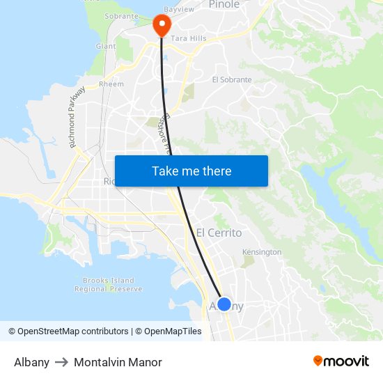 Albany to Montalvin Manor map