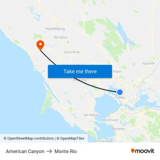 American Canyon to Monte Rio map