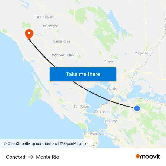 Concord to Monte Rio map