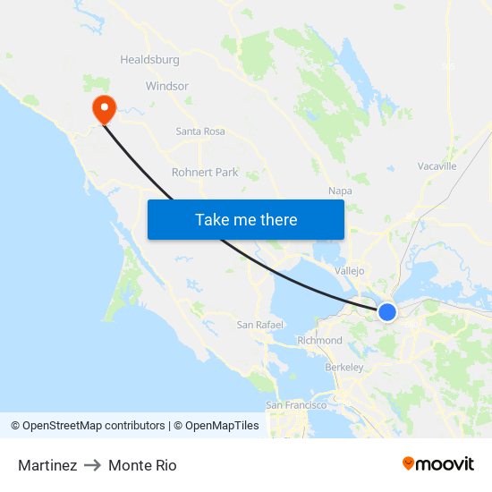 Martinez to Monte Rio map