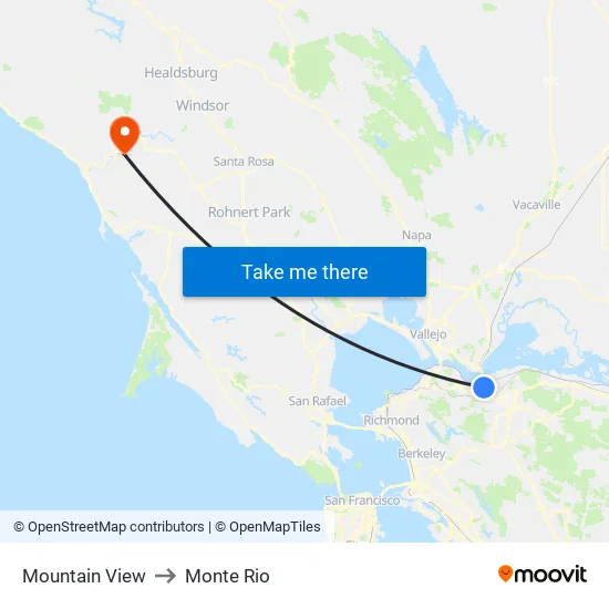 Mountain View to Monte Rio map