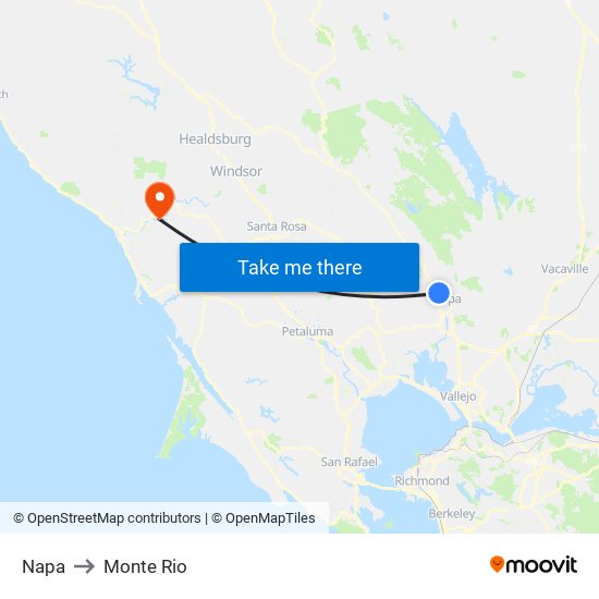 Napa to Monte Rio map