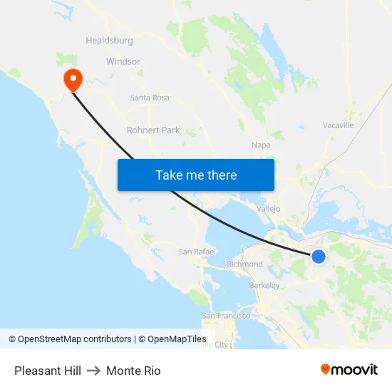 Pleasant Hill to Monte Rio map
