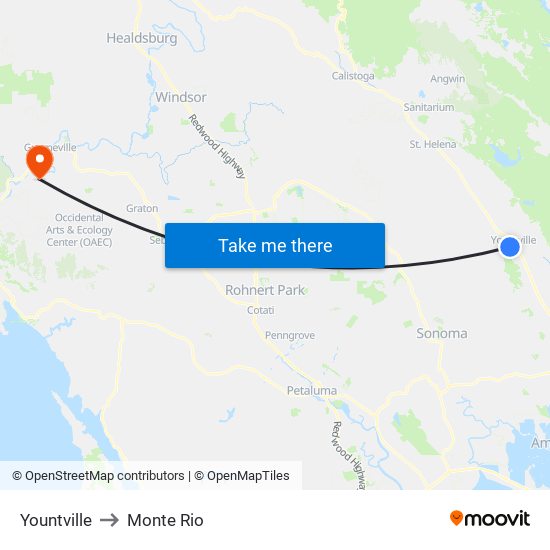 Yountville to Monte Rio map