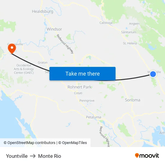 Yountville to Monte Rio map