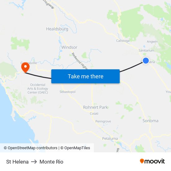 St Helena to Monte Rio map