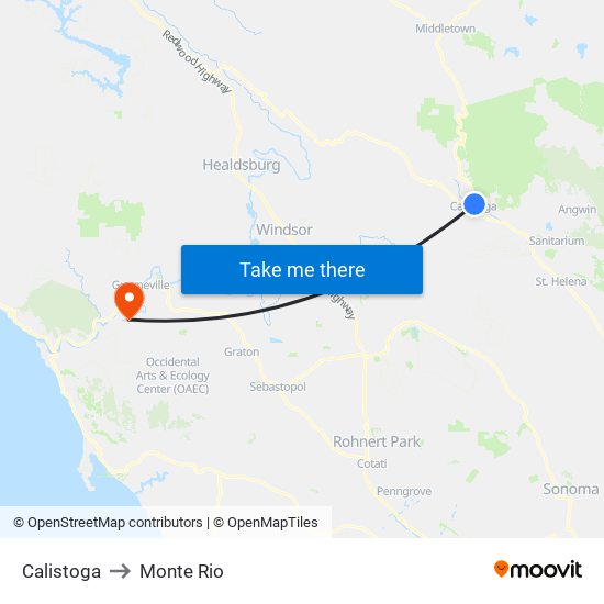 Calistoga to Monte Rio map