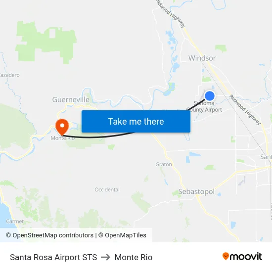 Santa Rosa Airport STS to Monte Rio map