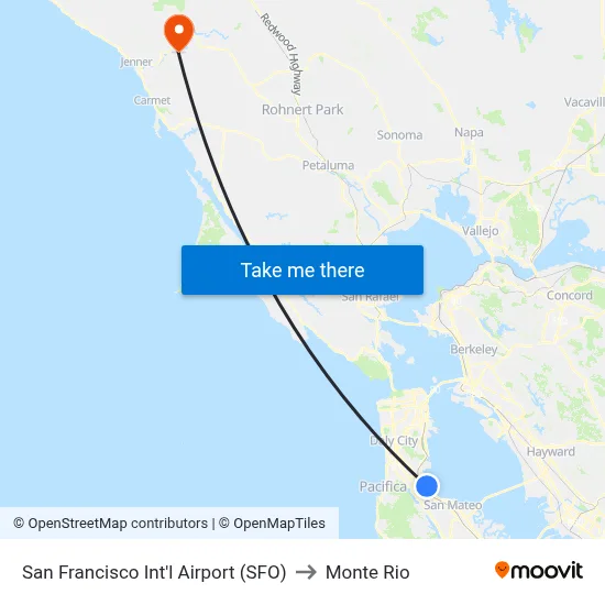 San Francisco Int'l Airport (SFO) to Monte Rio map