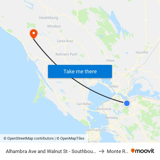 Alhambra Ave and Walnut St - Southbound to Monte Rio map