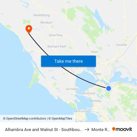 Alhambra Ave and Walnut St - Southbound to Monte Rio map