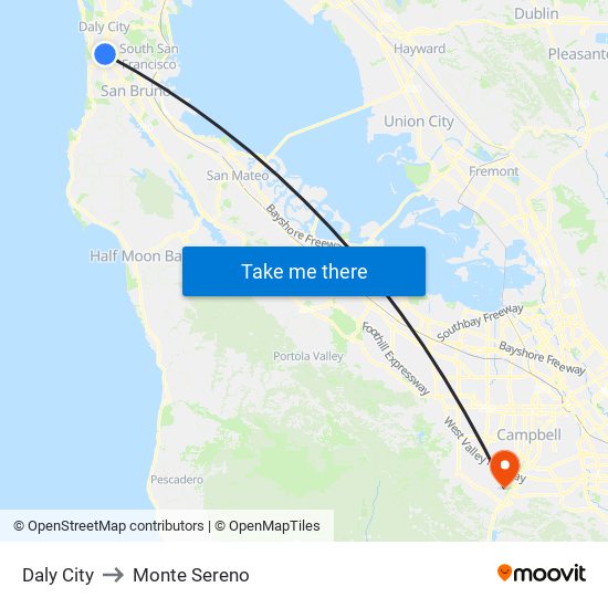 Daly City to Monte Sereno map