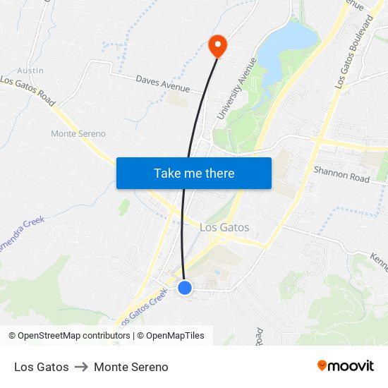 Los Gatos to Monte Sereno map