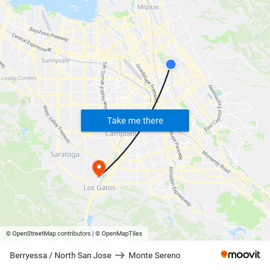 Berryessa / North San Jose to Monte Sereno map