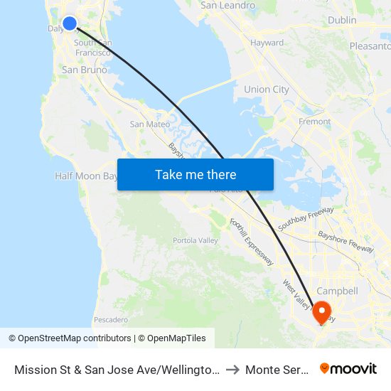 Mission St & San Jose Ave/Wellington Ave to Monte Sereno map