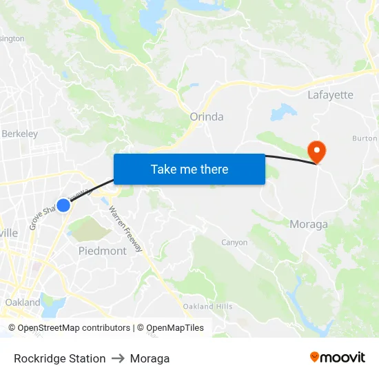Rockridge Station to Moraga map