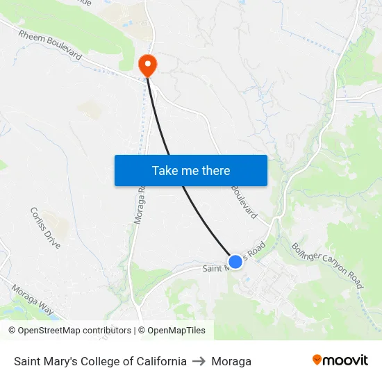 Saint Mary's College of California to Moraga map