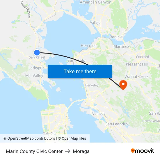 Marin County Civic Center to Moraga map