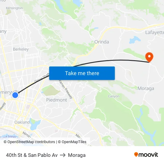 40th St & San Pablo Av to Moraga map