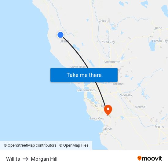 Willits to Morgan Hill map