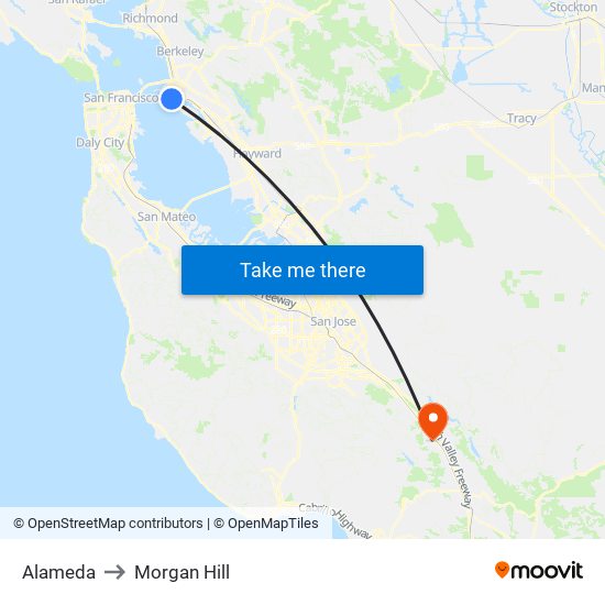 Alameda to Morgan Hill map