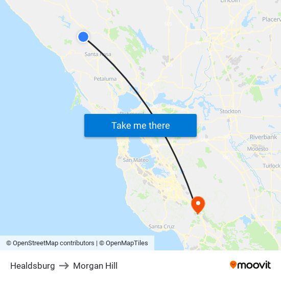 Healdsburg to Morgan Hill map