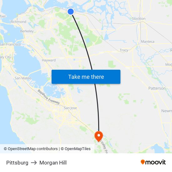 Pittsburg to Morgan Hill map