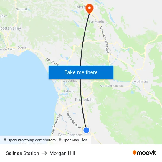 Salinas Station to Morgan Hill map