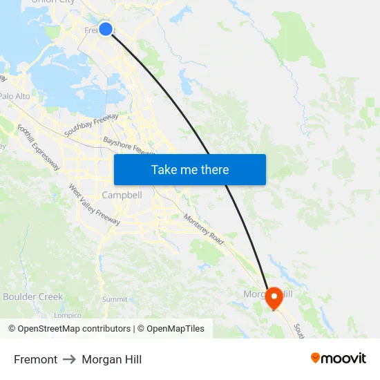 Fremont to Morgan Hill map