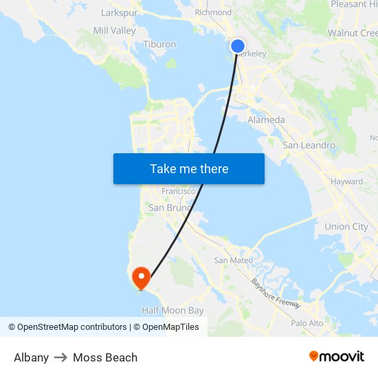 Albany to Moss Beach map